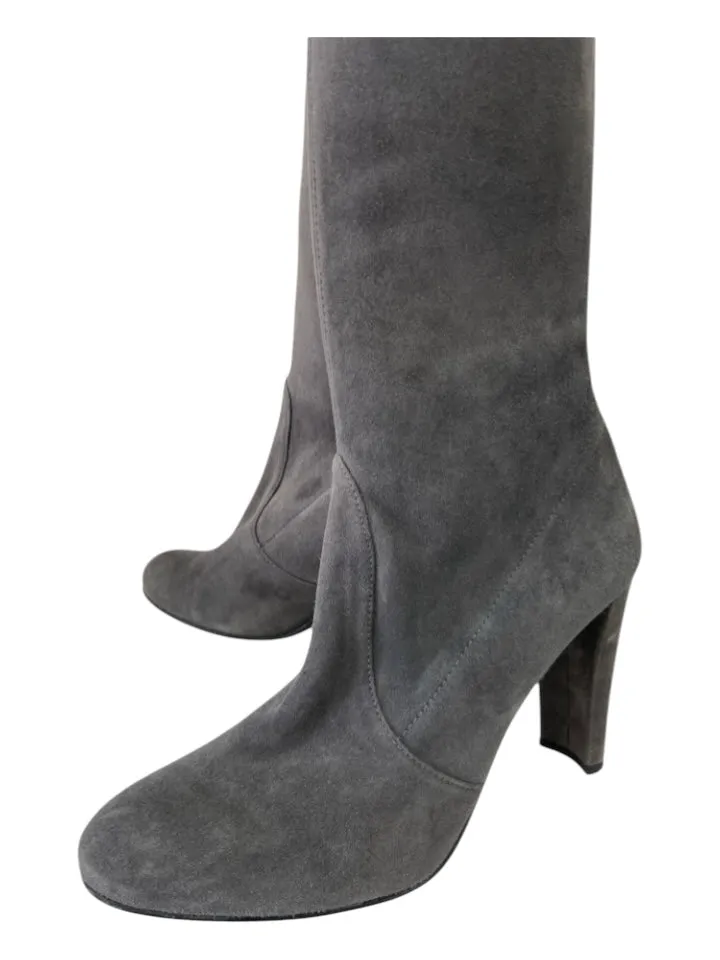 Stuart Weitzman Shoe Size 8 Gray Suede Thigh High Tie Almond Toe Boots
