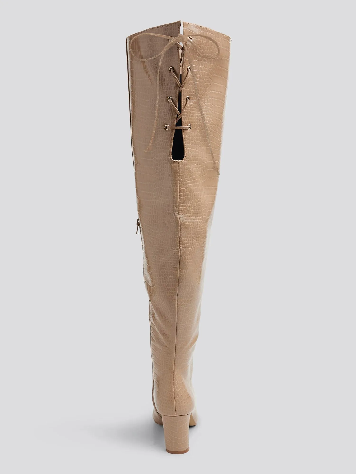 Timsah Croc Texture Thigh-High Boots - Nadia x FTF
