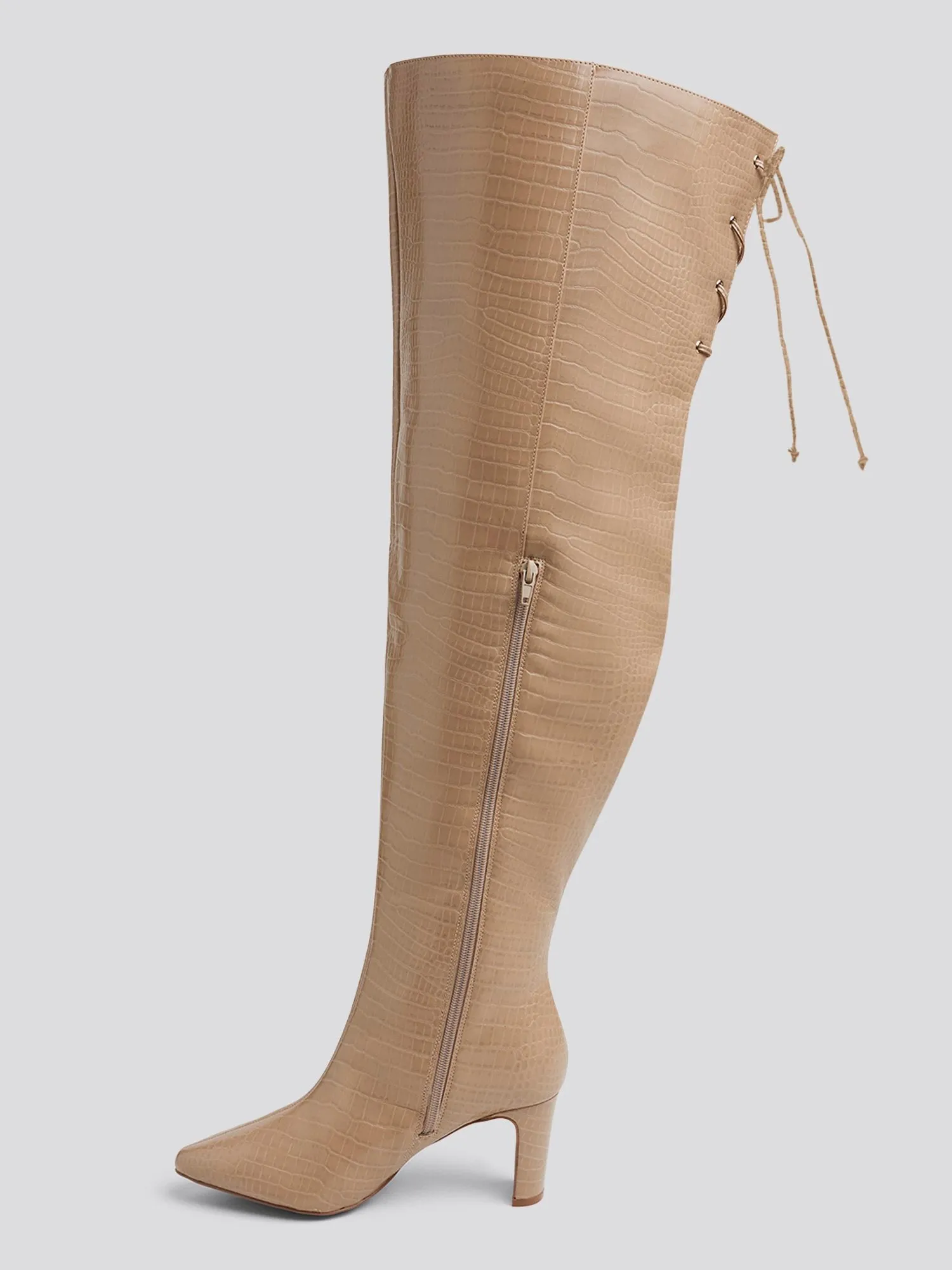 Timsah Croc Texture Thigh-High Boots - Nadia x FTF