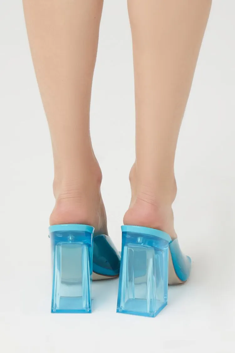 Transparent Square-Toe Block Heels