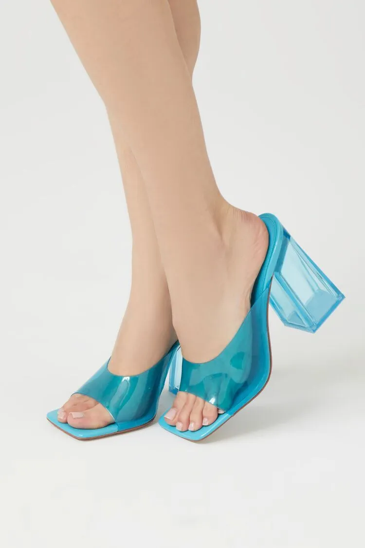 Transparent Square-Toe Block Heels