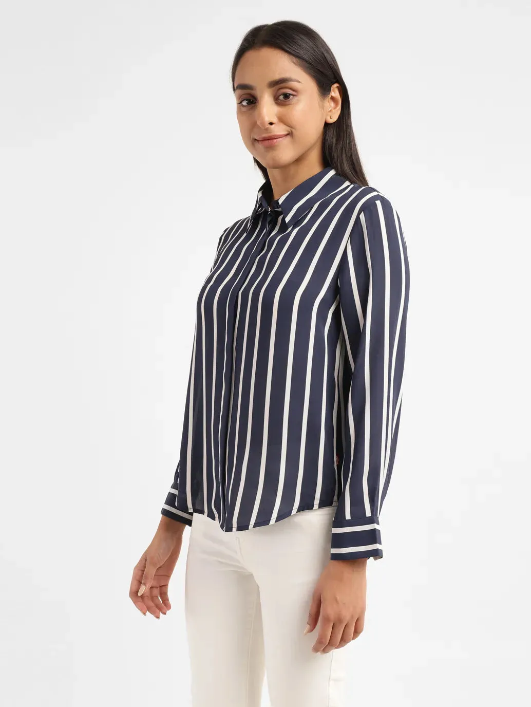 Women's Striped Shirt Collar Shirt